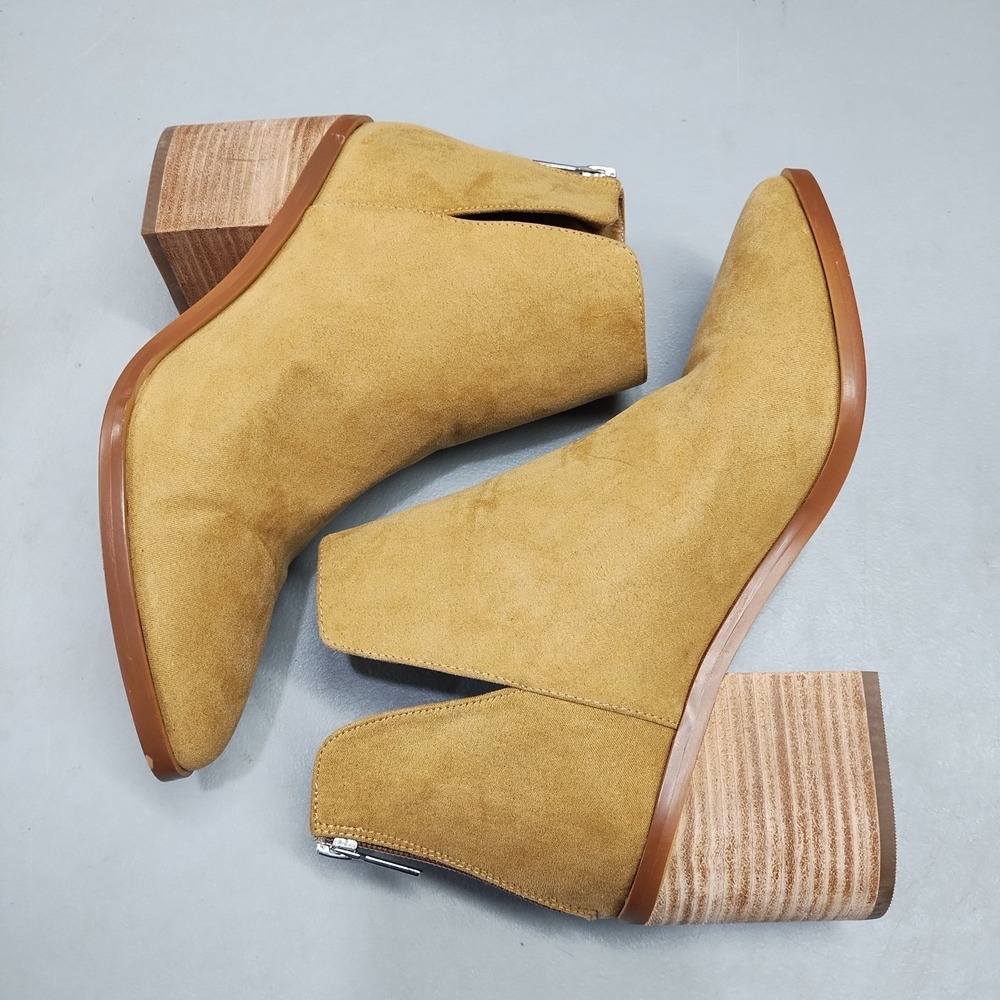 BP Brynne Ankle Booties Womens Size 8M Brown Notched Side Block Heel Pointed Toe - Picture 3 of 9